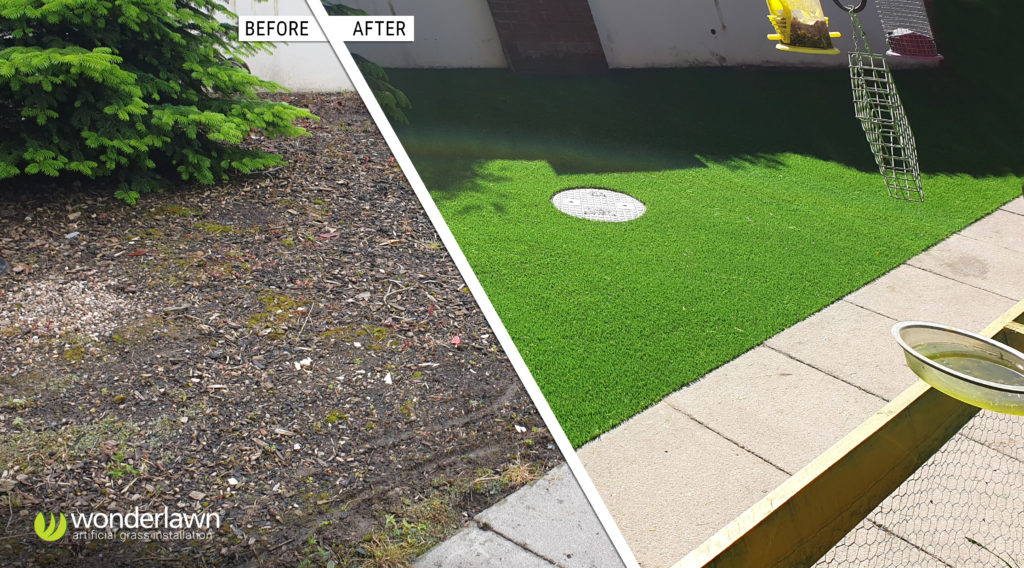 before and after artificial grass installation