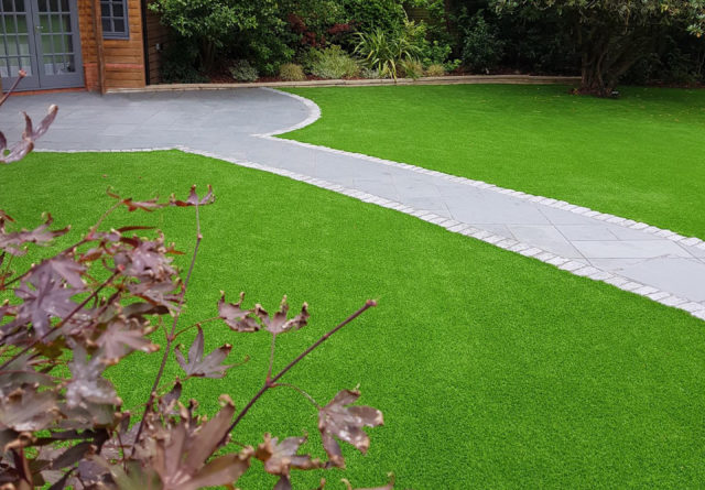 an artificial grass installation in Surrey with path